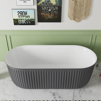 67'' Oval Acrylic Fluted Bathtub Double Ended Freestanding Soaking Tub