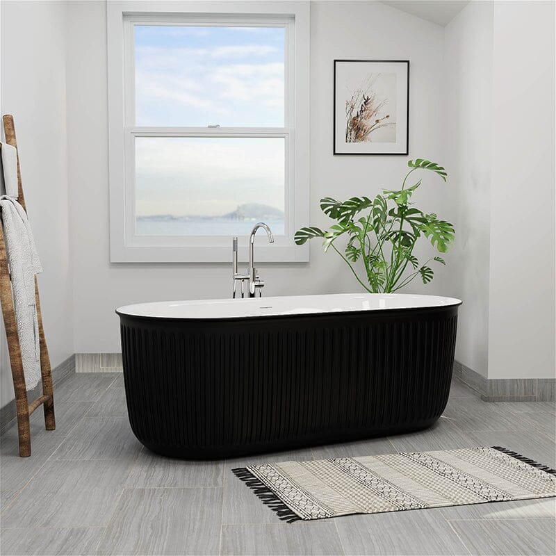 67'' Oval Acrylic Fluted Bathtub Double Ended Freestanding Soaking Tub