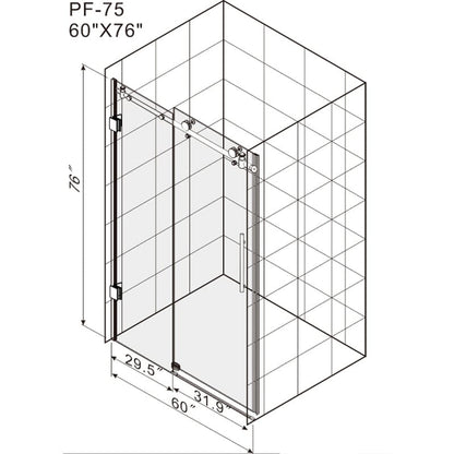 60'' x 76'' Frameless Tempered Glass Bathroom Shower Door, Brushed Nickel