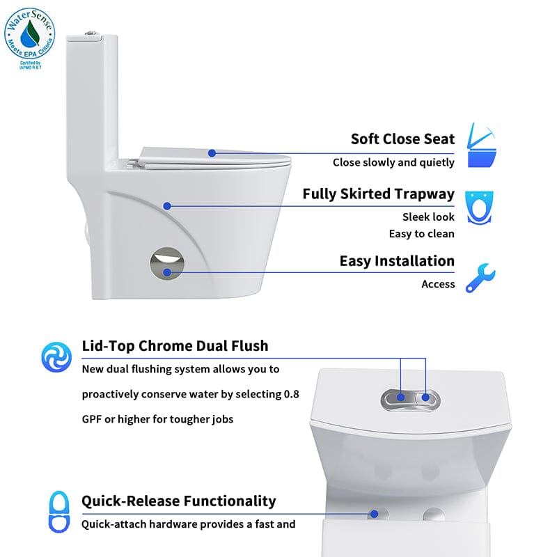 One Piece 1.1GPF/1.6 GPF Dual Flush Elongated Toilet