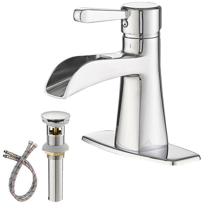 Waterfall Single Hole Single-Handle Low-Arc Bathroom Sink Faucet With Pop-up Drain Assembly