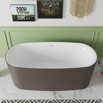 59'' Oval Acrylic Freestanding Soaking Bathtub Brown