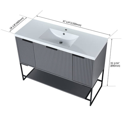 48 Inch Freestanding Bathroom Vanity with Stone Resin Basin, Large Storage Space