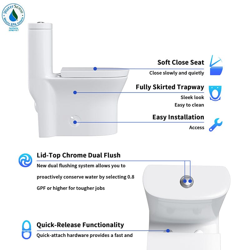 One-Piece Elongated Toilet Silent Siphon Jet Double Flushing with Bidet Sprayer