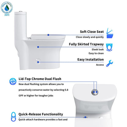 One-Piece Elongated Toilet Silent Siphon Jet Double Flushing with Bidet Sprayer