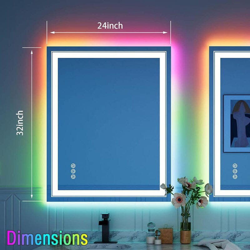 RGB LED Light Bathroom Vanity Mirror Small Rectangular Frameless Anti Fog