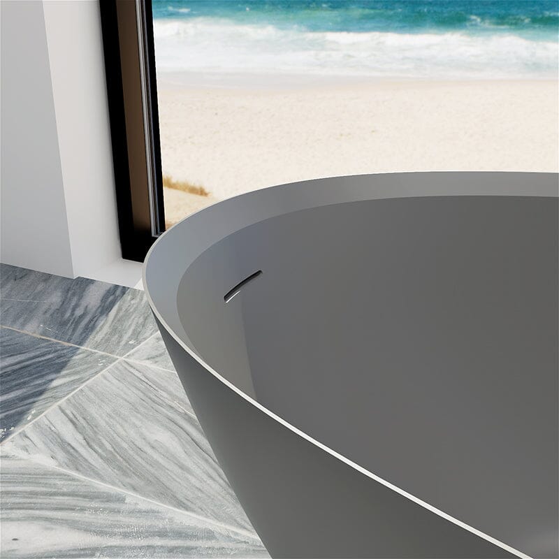 67'' Solid Surface Stone Resin Modern Egg Shaped Freestanding Soaking Bathtub with Overflow