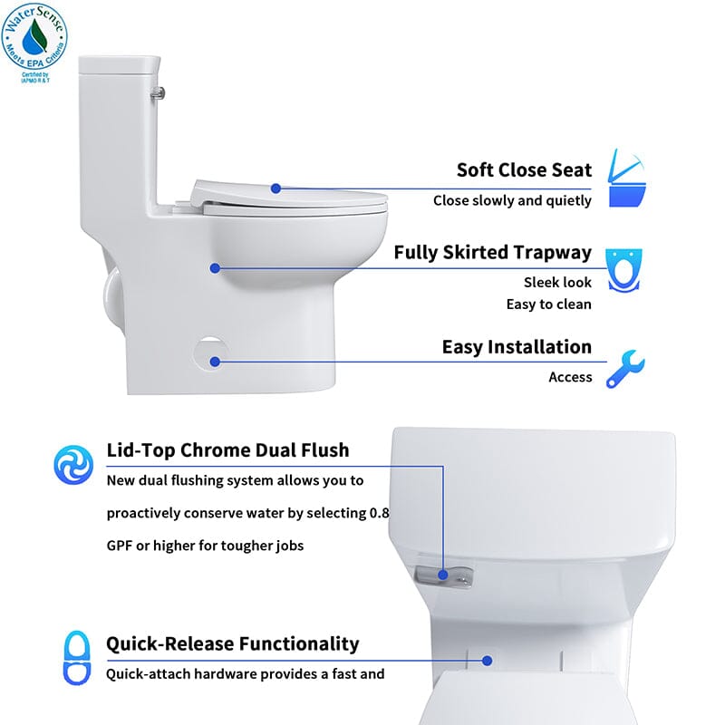 One-Piece Elongated Toilet Siphon Jet 1.28GPF Flushing with Bidet Sprayer