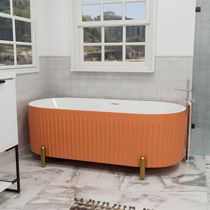 67'' Oval Acrylic Fluted Freestanding Soaking Bathtub with Feet