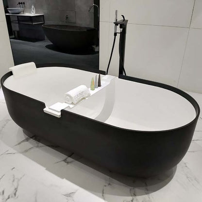 71'' Large Tub Solid Surface Stone Resin Freestanding Soaking Bathtub