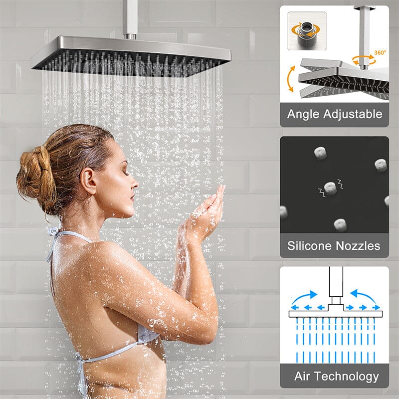 Shower Set 14" Rectangular Ceiling Shower Head with Hand Shower