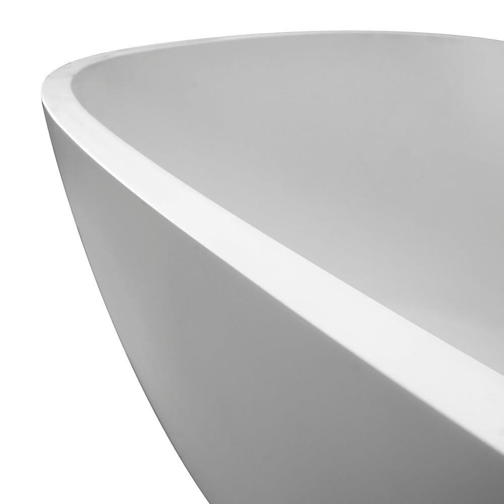 67'' Solid Surface Stone Resin Modern Oval Matte White Freestanding Soaking Bathtub with Overflow