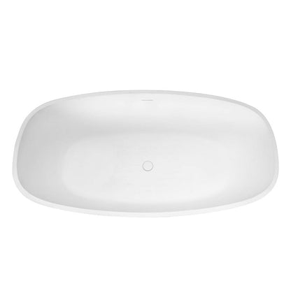 67'' Solid Surface Stone Resin Modern Oval Matte White Freestanding Soaking Bathtub with Overflow