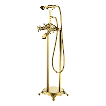 Floor Mount Freestanding Bathtub Faucet with Handheld Shower Gold Retro Style