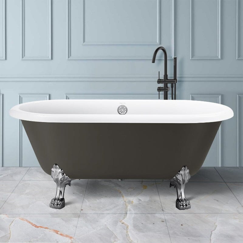 59'' Acrylic Double-Slipper Clawfoot Bathtub Freestanding Soaking Tub with Drain