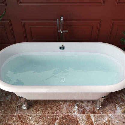 67'' Acrylic Double-Slipper Clawfoot Bathtub Freestanding Soaking Tub with Drain