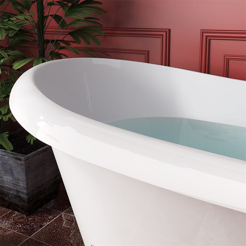 67" Acrylic Clawfoot Double Slipper Freestanding Soaking Tub Rolled Rim