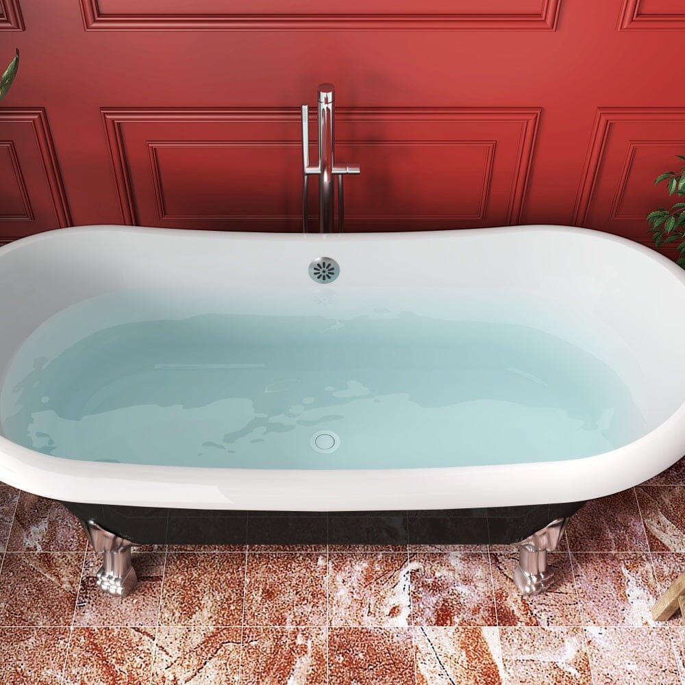 67" Acrylic Clawfoot Double Slipper Freestanding Soaking Tub Rolled Rim