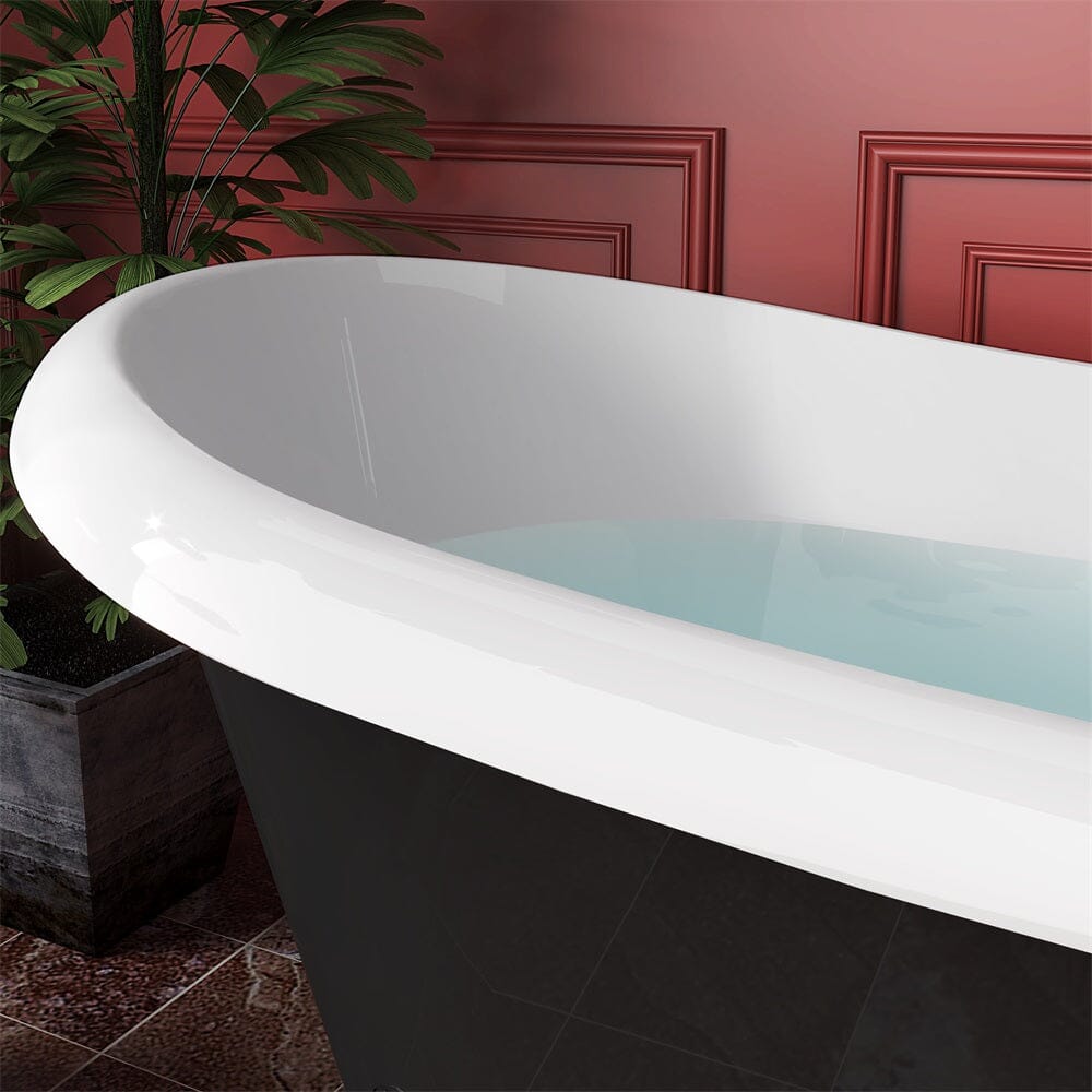 67" Acrylic Clawfoot Double Slipper Freestanding Soaking Tub Rolled Rim