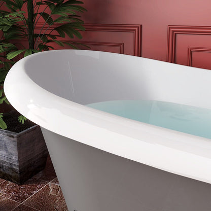 67" Acrylic Clawfoot Double Slipper Freestanding Soaking Tub Rolled Rim