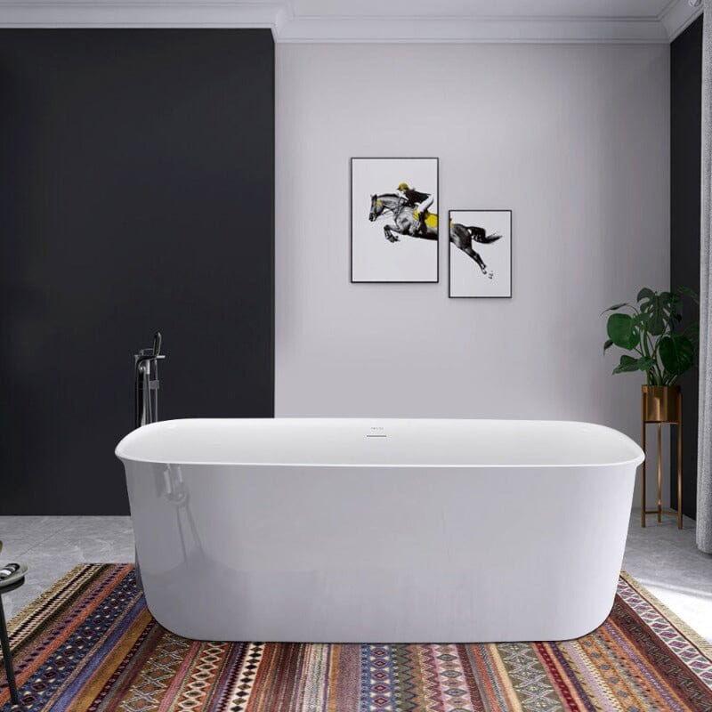 63'' Acrylic Flatbottom Bathtub with Roll Top Freestanding Soaking Tub