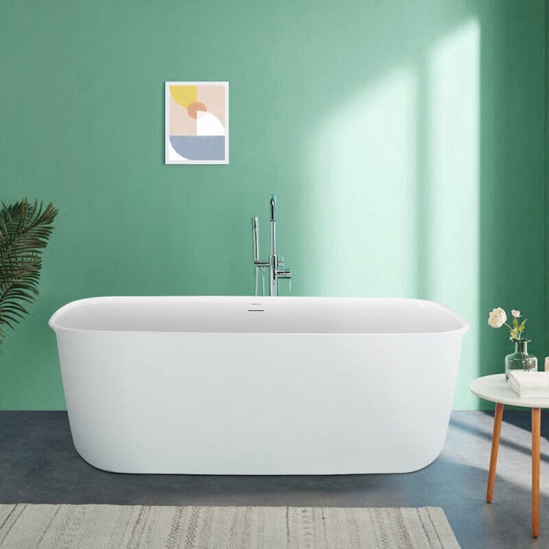 63'' Acrylic Flatbottom Bathtub with Roll Top Freestanding Soaking Tub