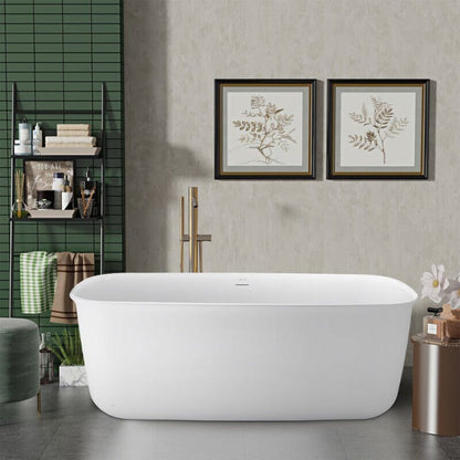 63'' Acrylic Flatbottom Bathtub with Roll Top Freestanding Soaking Tub