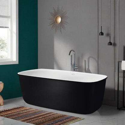 63'' Acrylic Flatbottom Bathtub with Roll Top Freestanding Soaking Tub