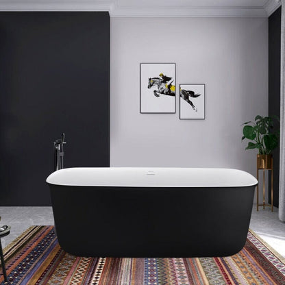 63'' Acrylic Flatbottom Bathtub with Roll Top Freestanding Soaking Tub