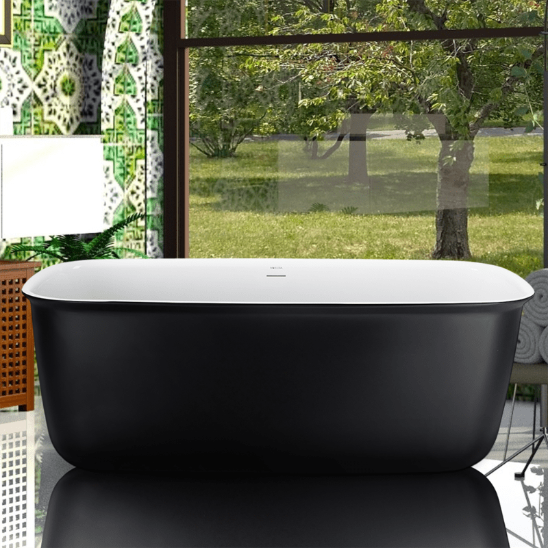 63'' Acrylic Flatbottom Bathtub with Roll Top Freestanding Soaking Tub