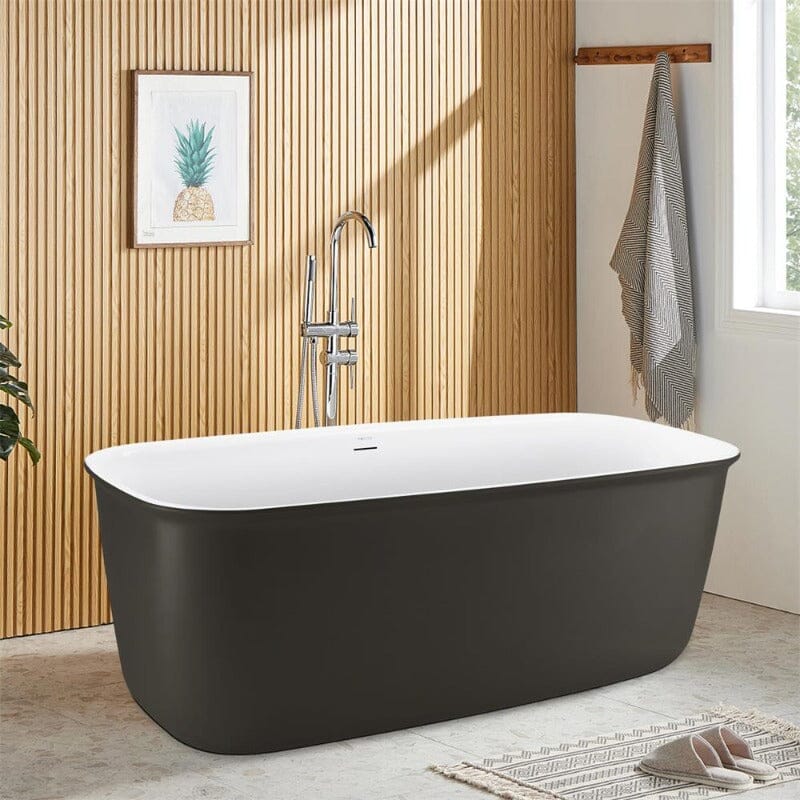 63'' Acrylic Flatbottom Bathtub with Roll Top Freestanding Soaking Tub