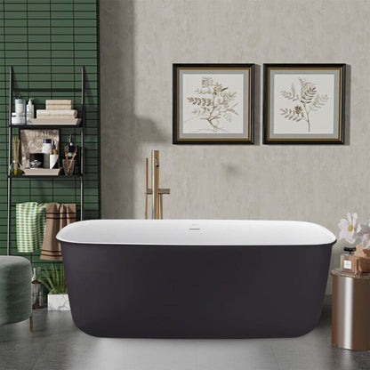 63'' Acrylic Flatbottom Bathtub with Roll Top Freestanding Soaking Tub