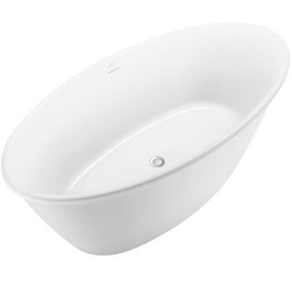 59'' Acrylic Flatbottom Double Slipper Oval Bathtub with Polished Chrome Drain Freestanding Soaking Tub in Glossy White