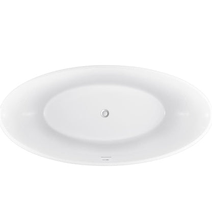 59'' Acrylic Flatbottom Double Slipper Oval Bathtub with Polished Chrome Drain Freestanding Soaking Tub in Glossy White