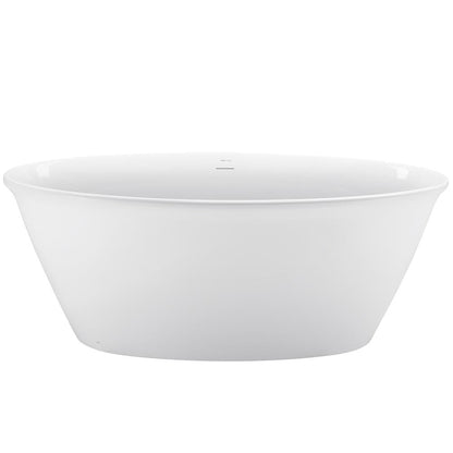 59'' Acrylic Flatbottom Double Slipper Oval Bathtub with Polished Chrome Drain Freestanding Soaking Tub in Glossy White