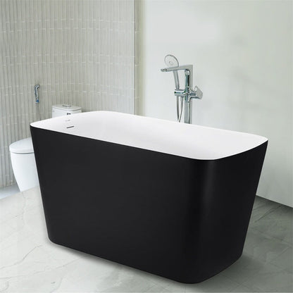 47'' Acrylic Freestanding Japanese Soaking Bathtub with Built-in Seat Matte Black