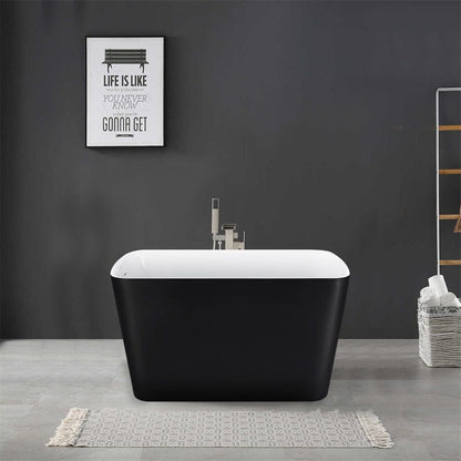 47'' Acrylic Freestanding Japanese Soaking Bathtub with Built-in Seat Matte Black