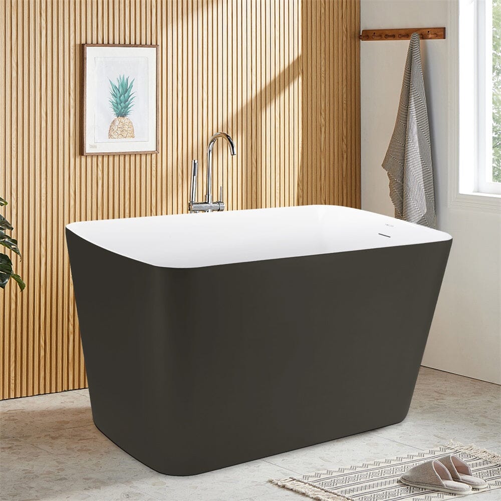 47'' Acrylic Freestanding Japanese Soaking Bathtub with Built-in Seat Gray