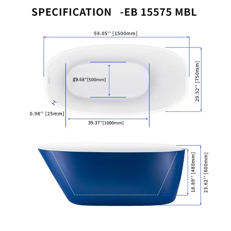 59" Acrylic Egg Shape Free Standing Tub for Bathroom