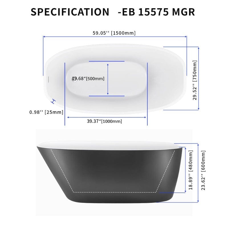 59" Acrylic Egg Shape Free Standing Tub for Bathroom