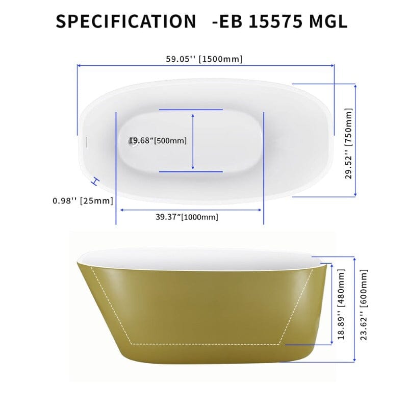 59" Acrylic Egg Shape Free Standing Tub for Bathroom