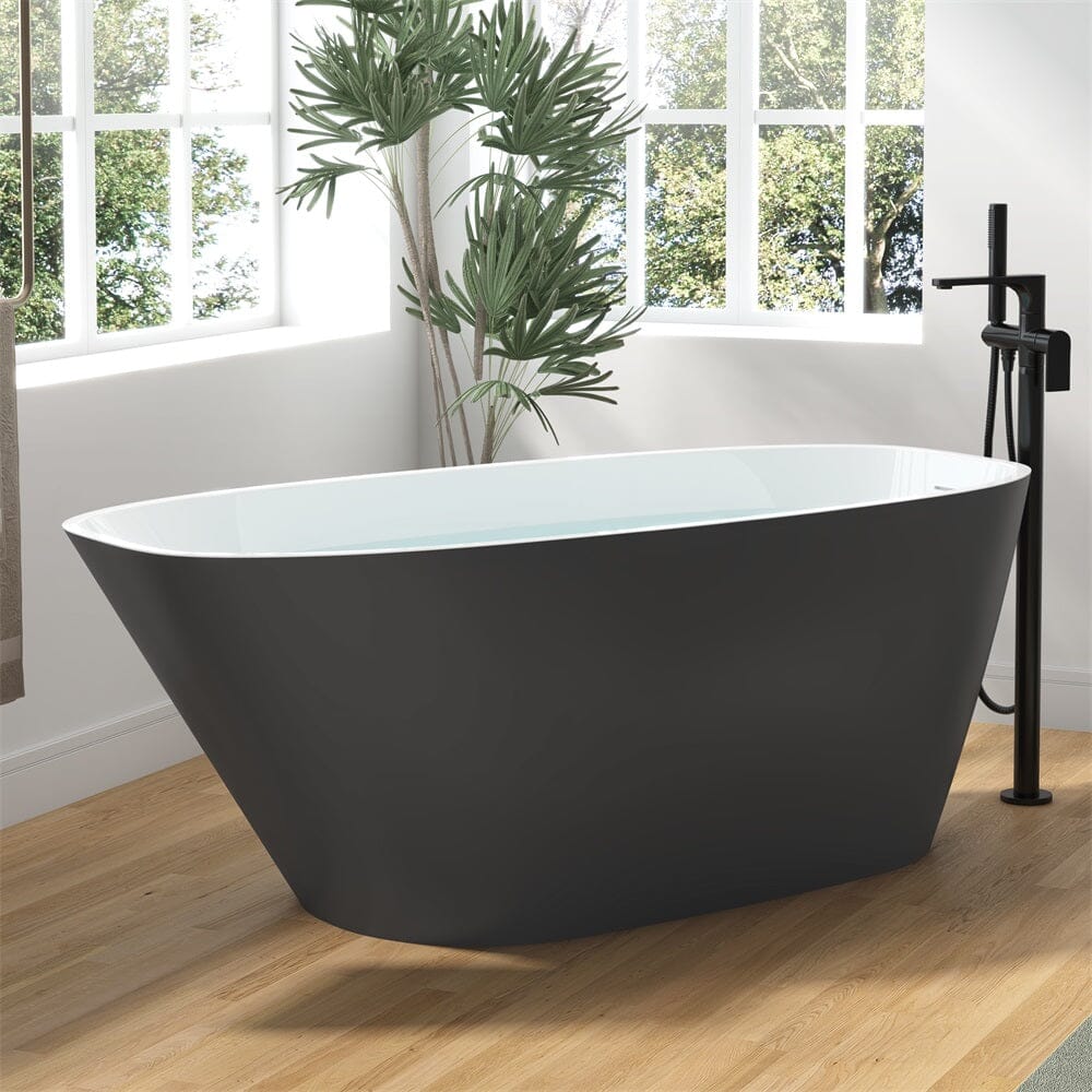 63'' Acrylic Freestanding Deep Bathtub Flatbottom with Drain Pipe