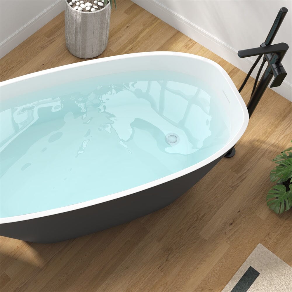 63'' Acrylic Freestanding Deep Bathtub Flatbottom with Drain Pipe