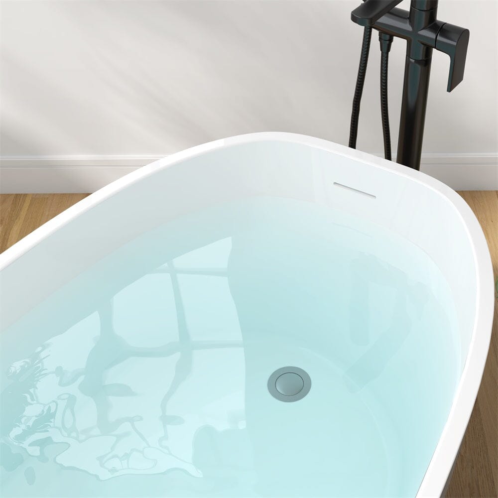 63'' Acrylic Freestanding Deep Bathtub Flatbottom with Drain Pipe