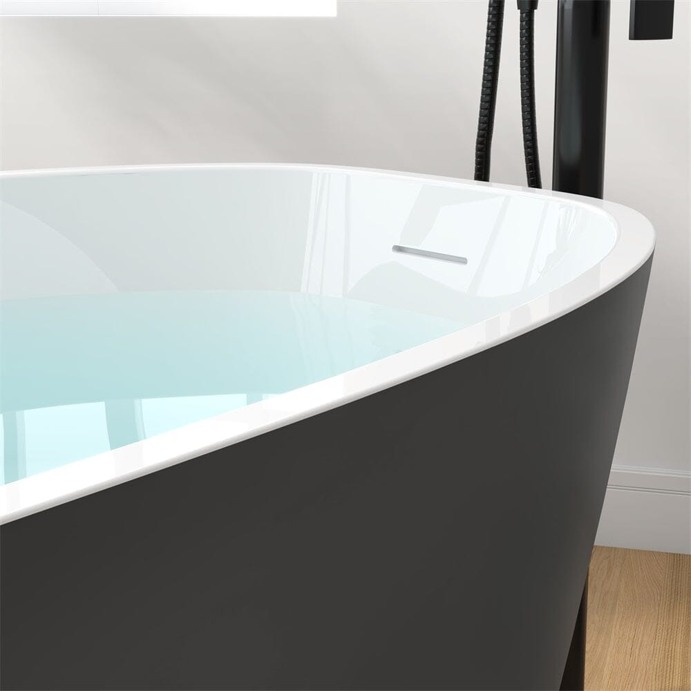 63'' Acrylic Freestanding Deep Bathtub Flatbottom with Drain Pipe