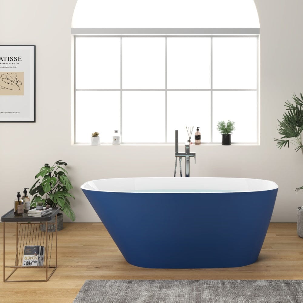 63'' Acrylic Freestanding Deep Bathtub Flatbottom with Drain Pipe