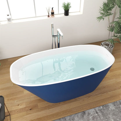 63'' Acrylic Freestanding Deep Bathtub Flatbottom with Drain Pipe