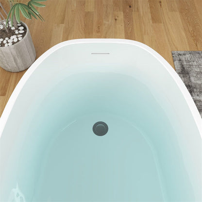 63'' Acrylic Freestanding Deep Bathtub Flatbottom with Drain Pipe