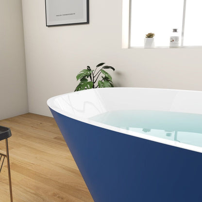 63'' Acrylic Freestanding Deep Bathtub Flatbottom with Drain Pipe