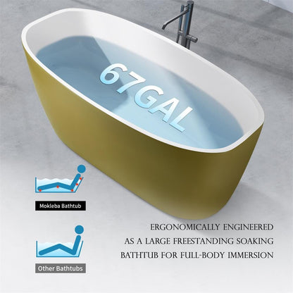 63'' Acrylic Freestanding Deep Bathtub Flatbottom with Drain Pipe